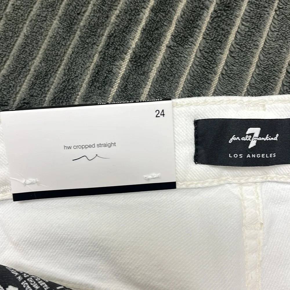7 For All Mankind High Waisted White Cropped Straight Leg Jeans - Picture 9 of 11